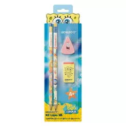 Kit Lápis Hb Bob Esponja 2 Lápis Apontador e Borracha Leo&Leo Leonora - 10810