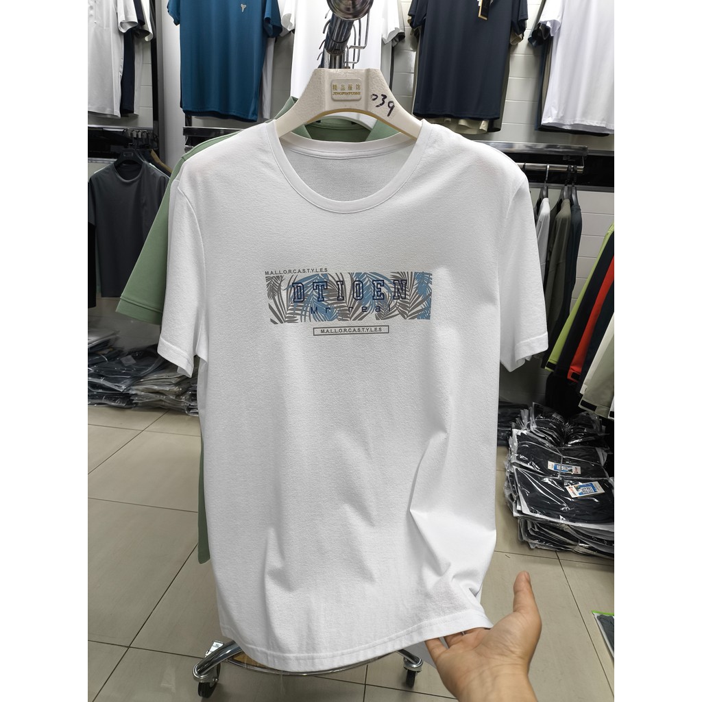[Bean House] Absorvente de suor respirável!Camiseta masculina de verão fina de manga curta estampada gola redonda jovem 