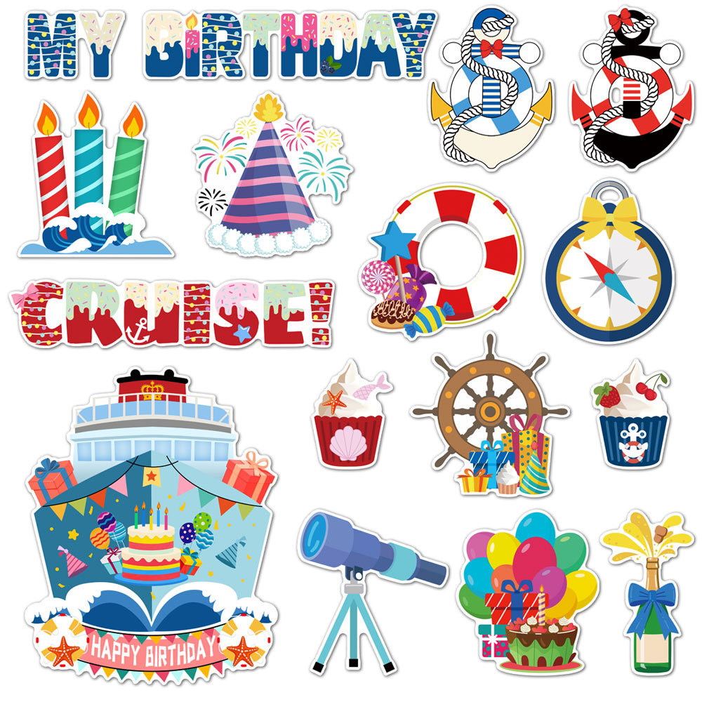 Novo estilo CT festa de aniversário telha adesivo viagem cruzeiro decoração feliz aniversário carnaval geladeira adesivo