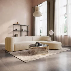 Sofá Modular Luxuoso Sala de Estar Decoração Luxo 265cm Lado Esquerdo Suede Celinne Bege