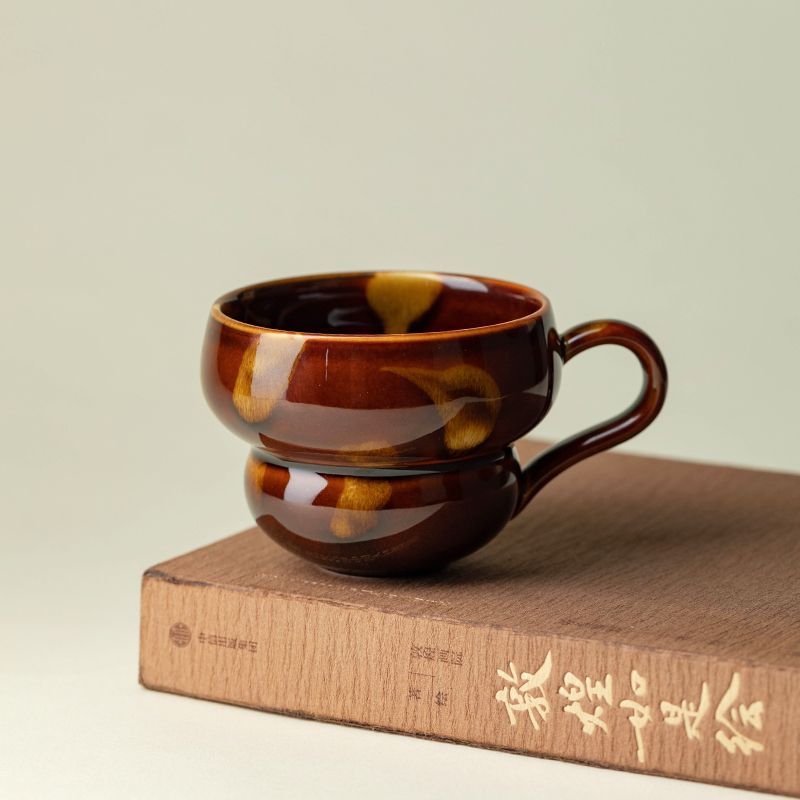 2026 novo produto conjunto Coral Retro tartaruga esmalte cabaça xícara de café tambor duplo barriga artesanal escritório