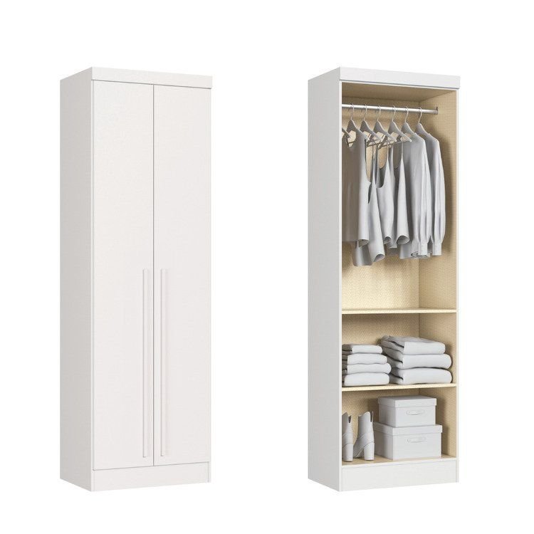 Guarda-Roupa Modulado 2 Portas com Prateleiras e Cabideiro Infinity Branco/Line Branco Line