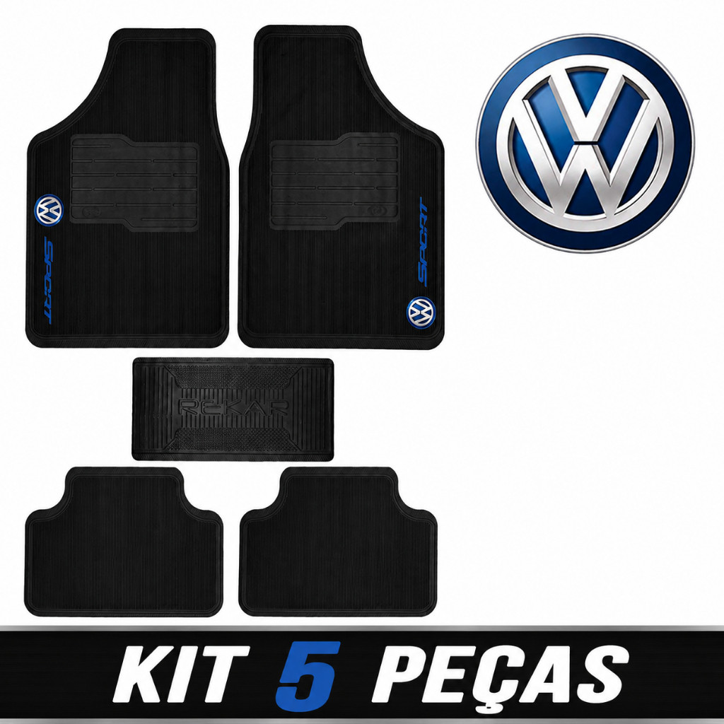 Tapete Automotivo Carro Volkswagen 5 peças Borracha Universal Gol Golf G2 G3 G4 G5 G6 Tcross Taos Tera Tiguan