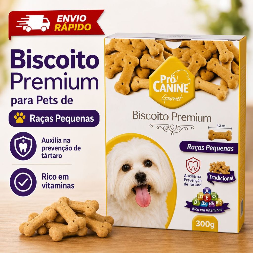Biscoito Natural Pró Canine Gourmet 300g para Cães de Pequeno Porte