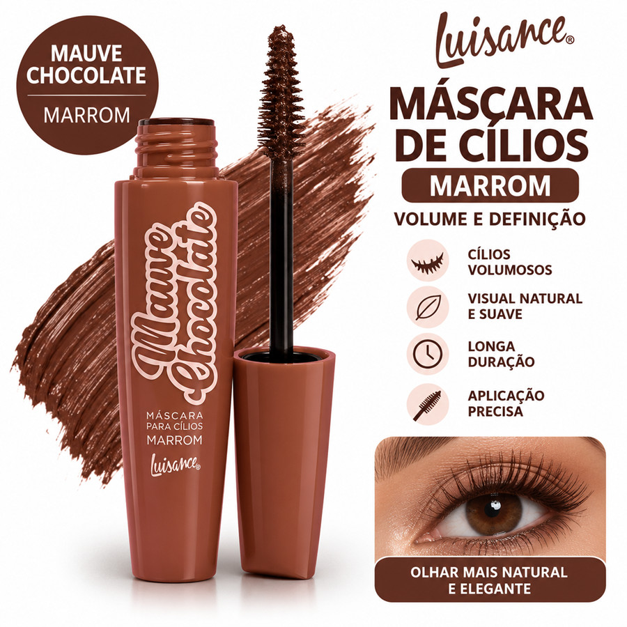 Máscara de Cílios Marrom Luisance Mauve Chocolate Volume Definição Alongadora Efeito Natural