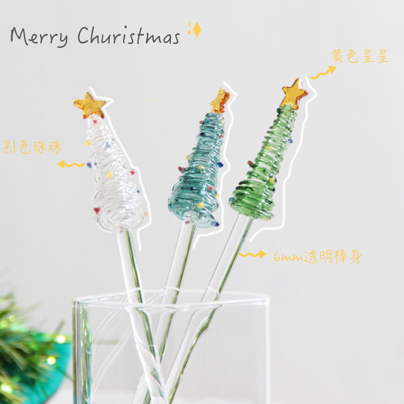 Presente de Natal: colher de vidro, bastão de vidro para mexer leite em pó/chá com leite, bastão de vidro de borosilicat