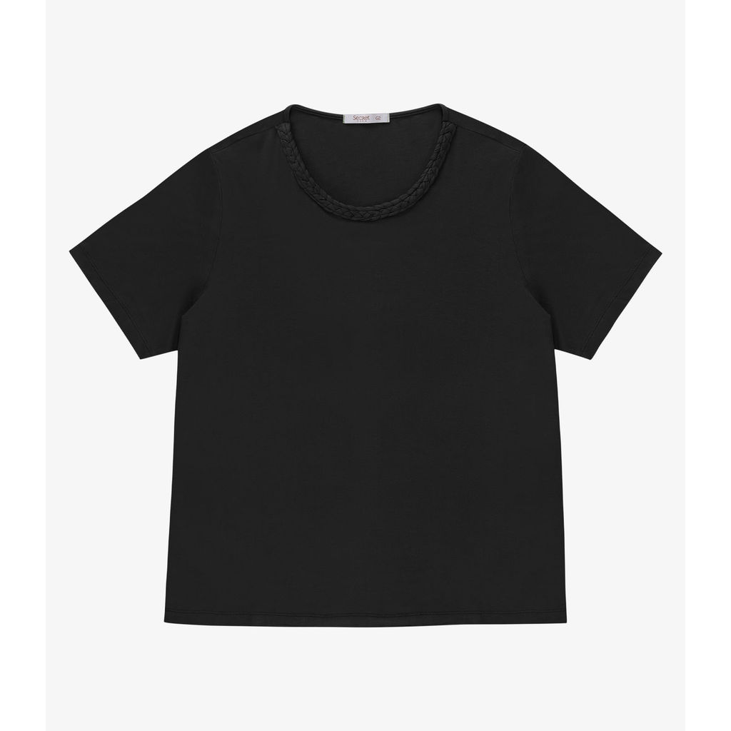 Blusa Manga Curta Feminina Plus Size Secret Glam Preto