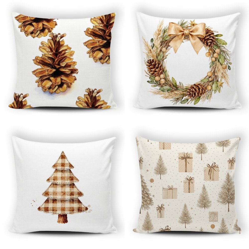 Kit 4 Capas de Almofadas Estamapadas Decoração de Natal Enfeite Natalino Fim de Ano