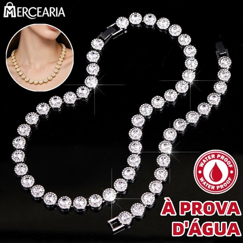 Conjunto Corrente Cubana Redonda e Pulseira Unissex Cravejada com Diamantes Prateado Hip Hop-ME