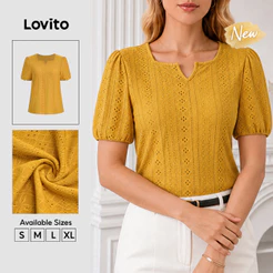(New Arrival) Lovito Blusa Amarela Elegante De Manga Curta E Decote Quadrado Para Trabalho E Lazer Primaveraverão BLB39BR026