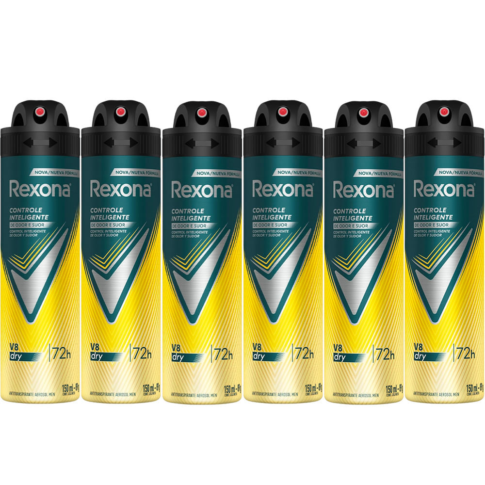 Kit Desodorante Aerosol Rexona V8/Amarelo 150ml - 6 Unidades