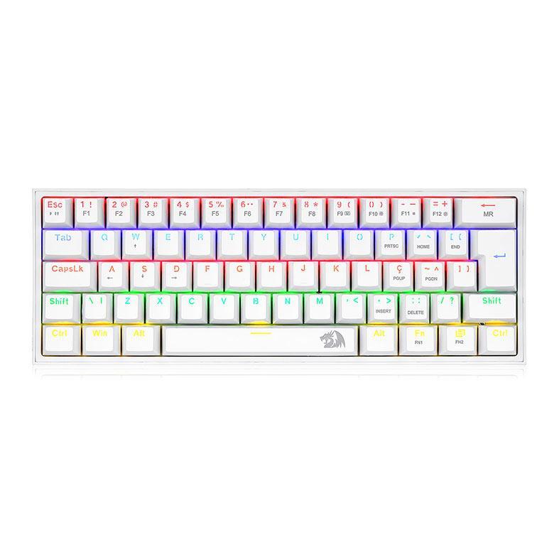 Teclado Mecanico Gamer Redragon Fizz, Rainbow, Switch Azul, Branco, K617-R-W PT-BLUE