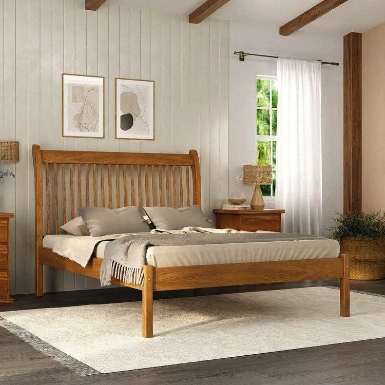 Cama Napoli 1,40 Madeira Maciça Marrom/Mogno Mel Casal