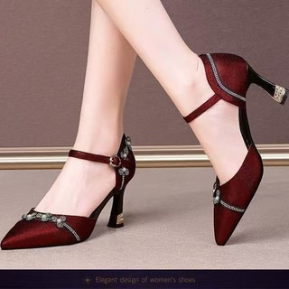 Confortável couro macio sapatos de salto médio feminino salto grosso apontou Toe cinta sapatos femininos de salto baixo
