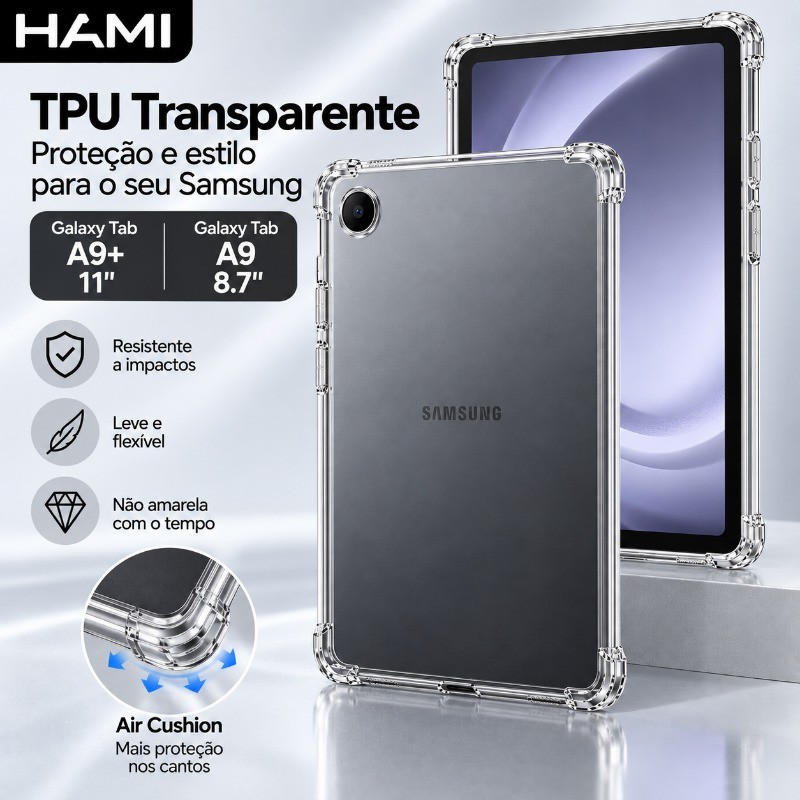 Capa Transparente para Samsung Galaxy Tab A9+ 11" / A9 8.7" em TPU Reforçado Anti-Impacto