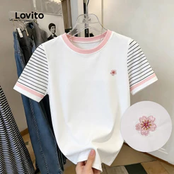 Lovito Camiseta Feminina Casual Colorblock Estampa Primavera/Verão TSK8P1D800