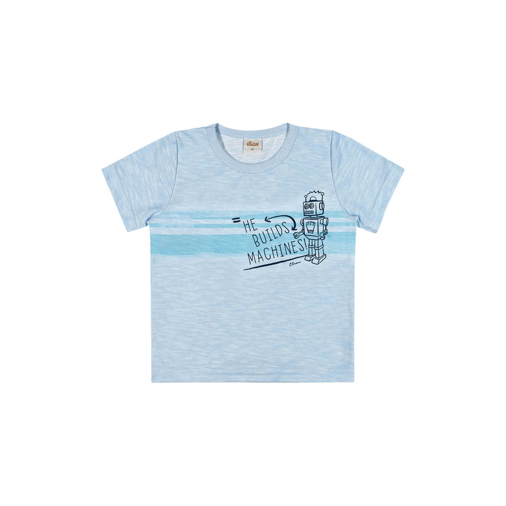 Camiseta Infantil Menino Malha Flamê Robô Elian Azul