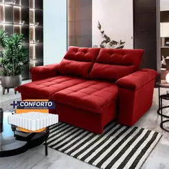 Sofá Retrátil Reclinável Verona 1,80m Suede Velut Vermelho Molas Ensacadas - King House