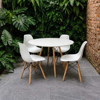 Conjunto Sala de Jantar Mesa Eames 70cm + 4 Cadeiras Base de Madeira para Cozinha