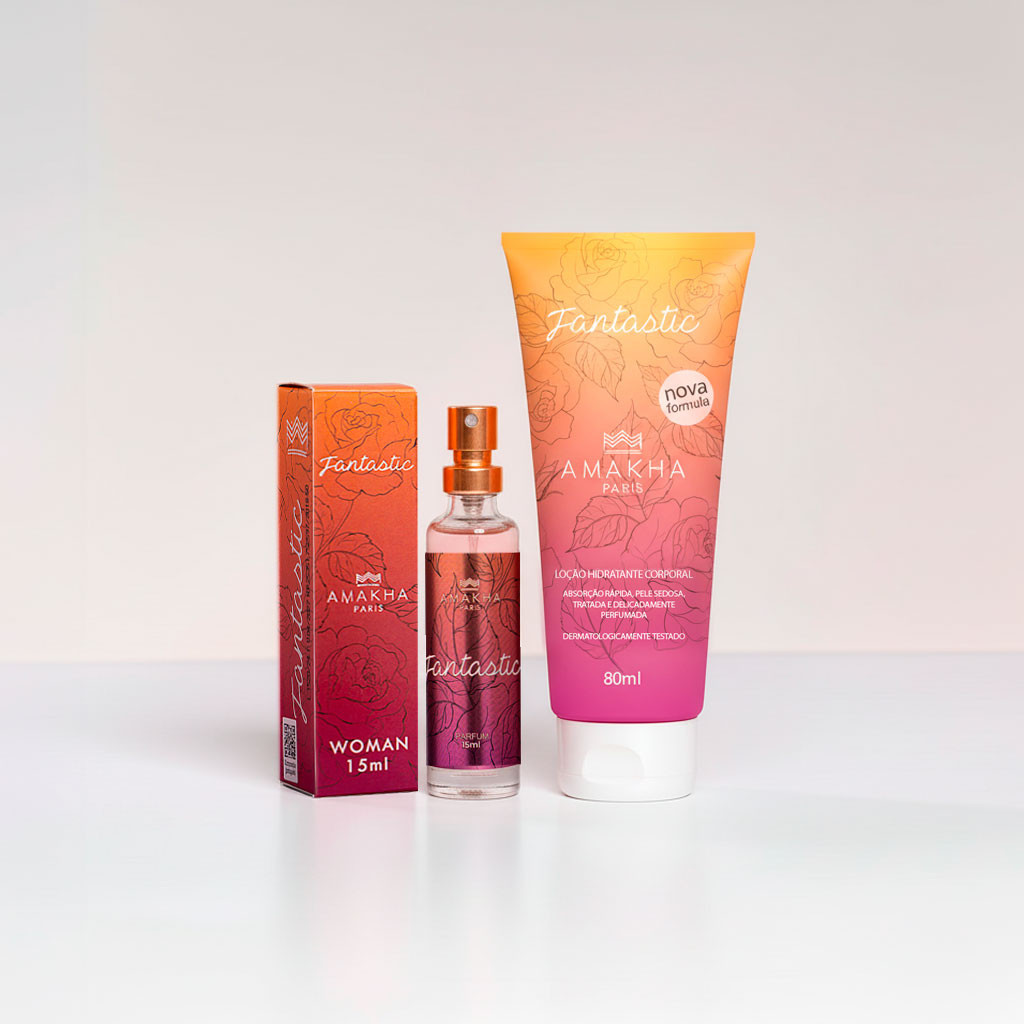 Duo Essencial Fantastic Amakha Paris - Perfume 15ml + Hidratante | Floral Gourmand Doce e Sedutor