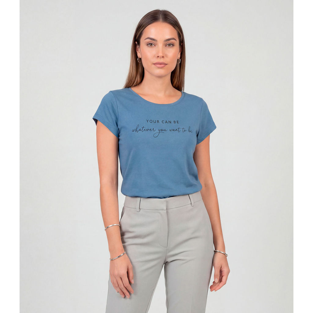 Blusa Feminina Meia Malha Com Estampa Infinita Cor Azul