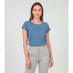 Blusa Feminina Meia Malha Com Estampa Infinita Cor Azul