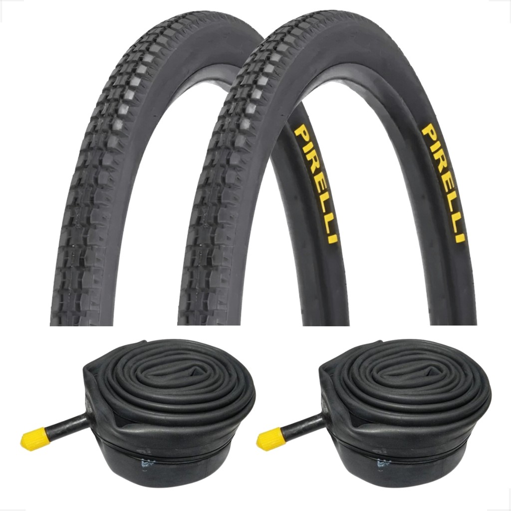 PAR PNEU 26 X 1.1 / 2X2 PRIMOR PIRELLI + PAR CAMARA DE AR PE-26 BICICLETA BIKE ARO 26 MONTADINHA