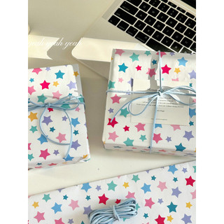 Estilo coreano estrelas coloridas presente de aniversário papel de embrulho papel de couro branco decoração do feriado p