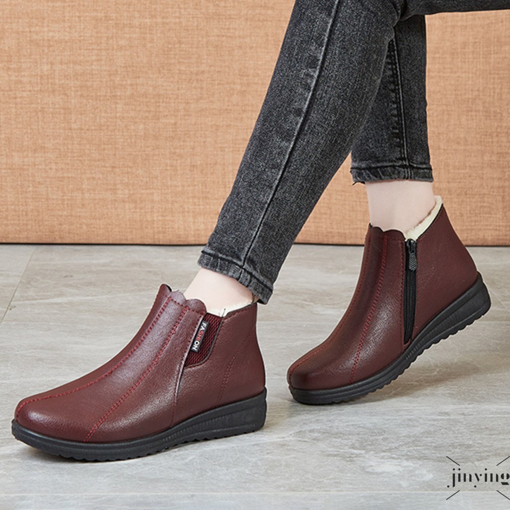 Inverno Mãe Sapatos Sola Macia Botas Para Idosos Feminino Pele Sintética Forrado Quente Planas