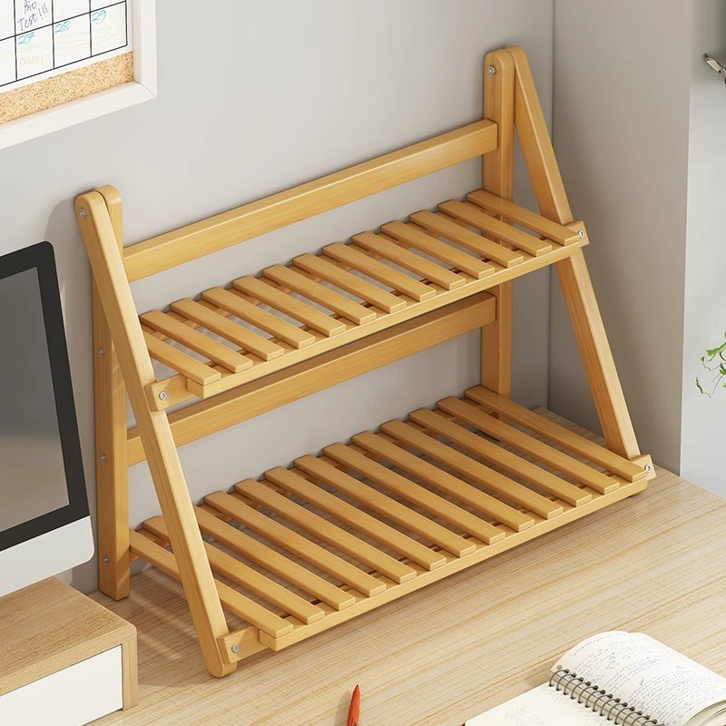 Rack De Armazenamento De Mesa De Madeira Maciça Multicamadas Organizador De Prateleira Para Escritório Doméstico