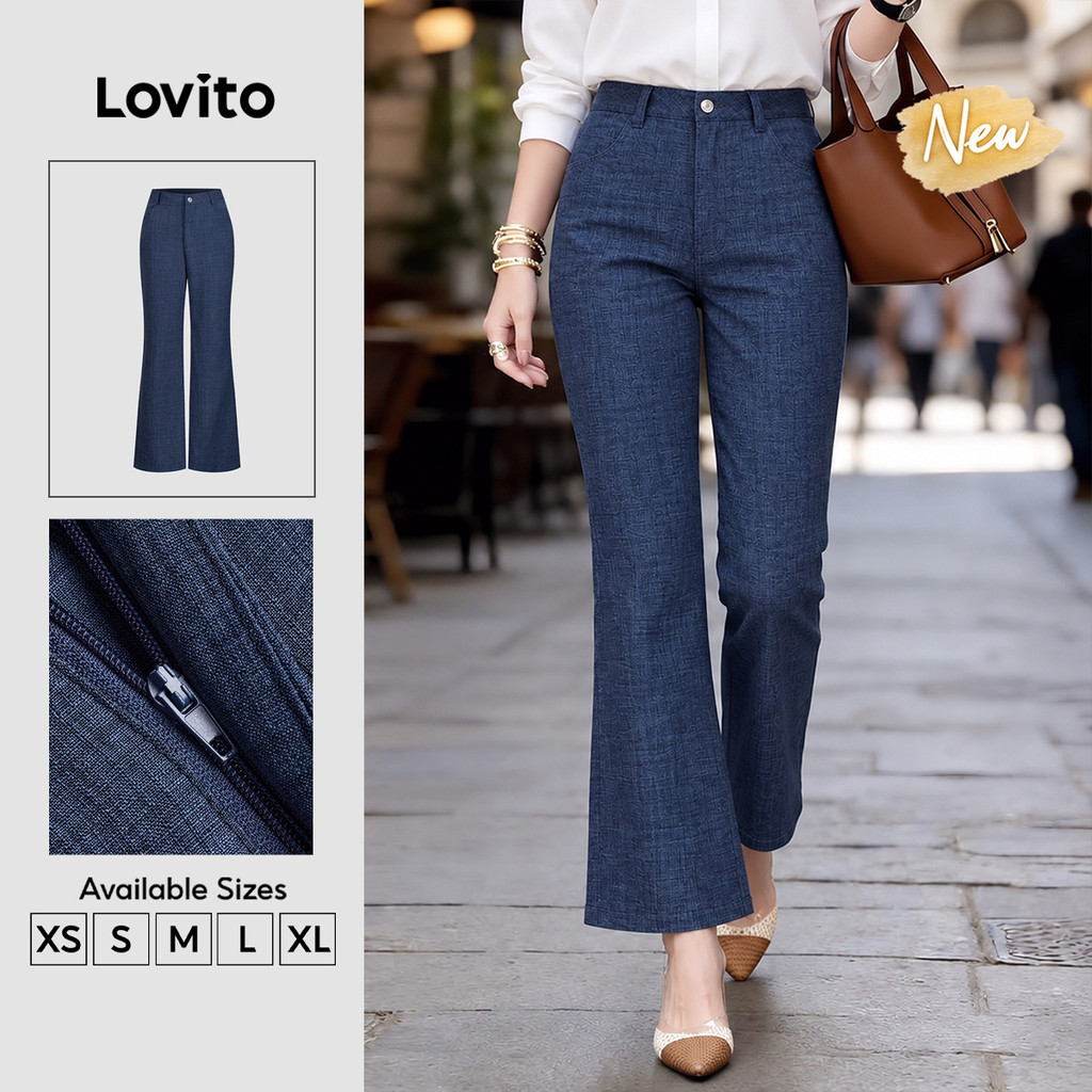 (New Arrival) Lovito Casual High Waist Tapered Carrot Zipper Pocket Spring Summer Holiday Weekend Dark Blue Pants for Women PTK10BR277