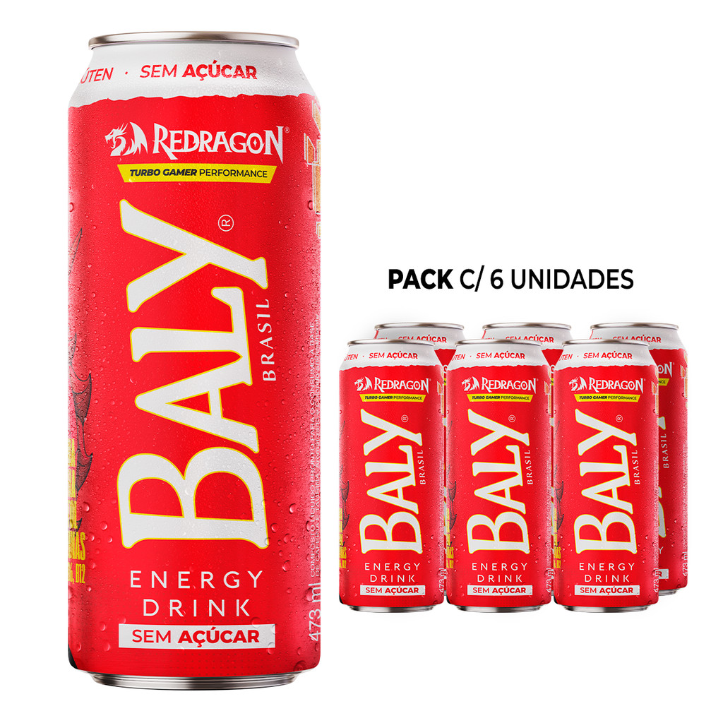 Energético Baly Gamer Redragon Morango e Pêssego Sem Açúcar 473ml x 6 UN