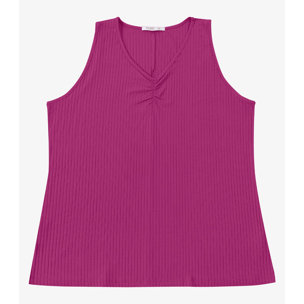 Regata Plus Size Em Ribana Canelada Secret Glam Roxo