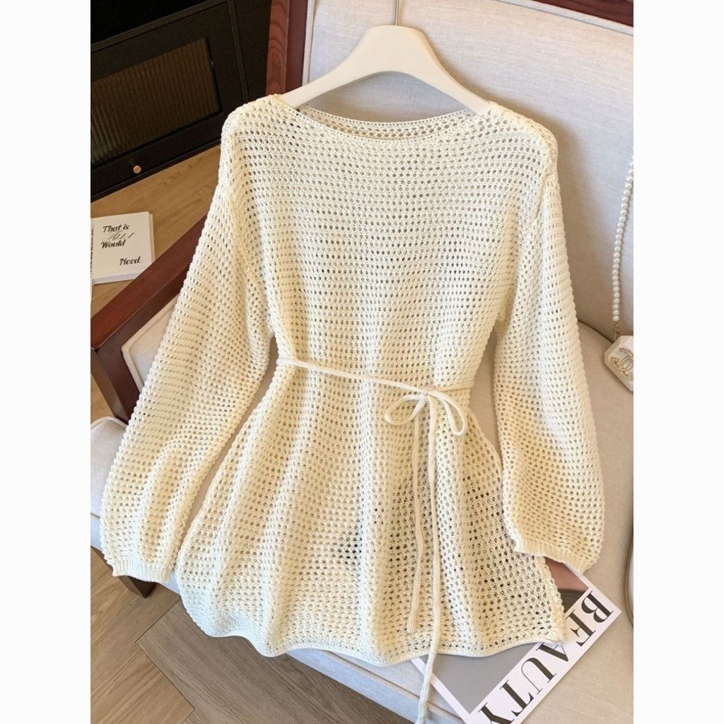 K blusa oca de malha boêmia feminina fina solta exterior protetor solar manga comprida blusa de ar condicionado