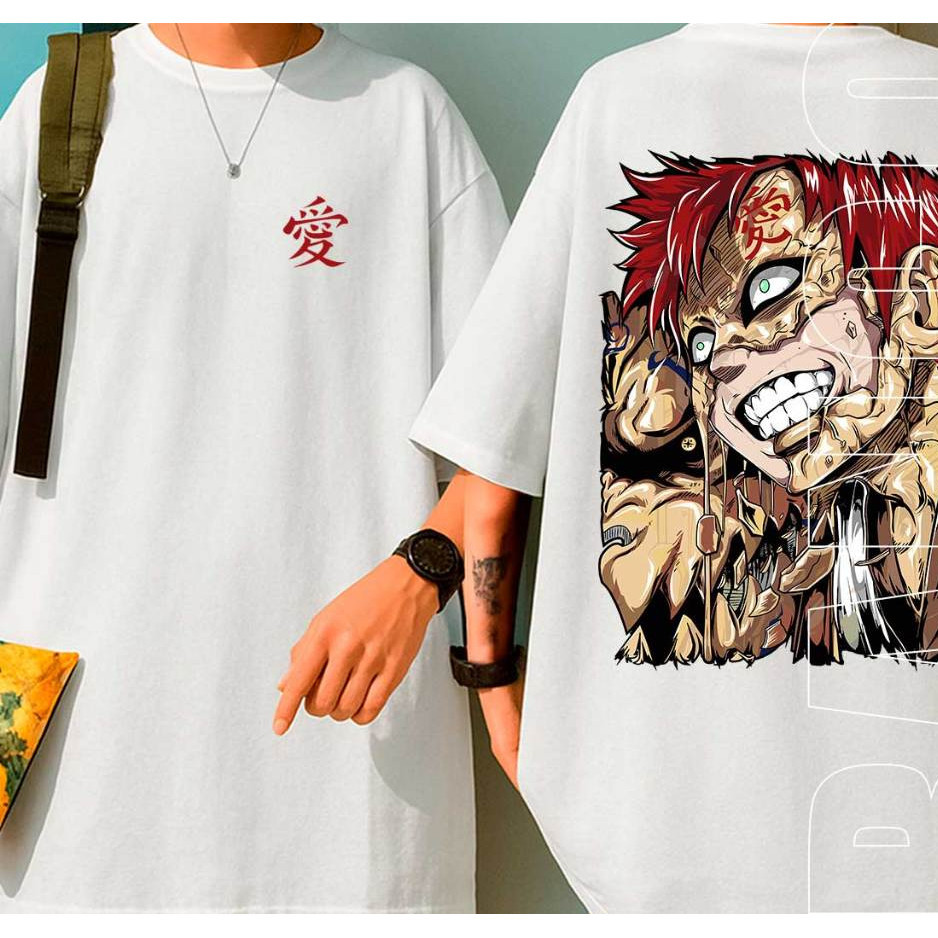[Camiseta Premium em Algodão Puro]GXG Camiseta Estampada Oversized Anime Gaara Unissex 100% Algodão Feminino Masculino