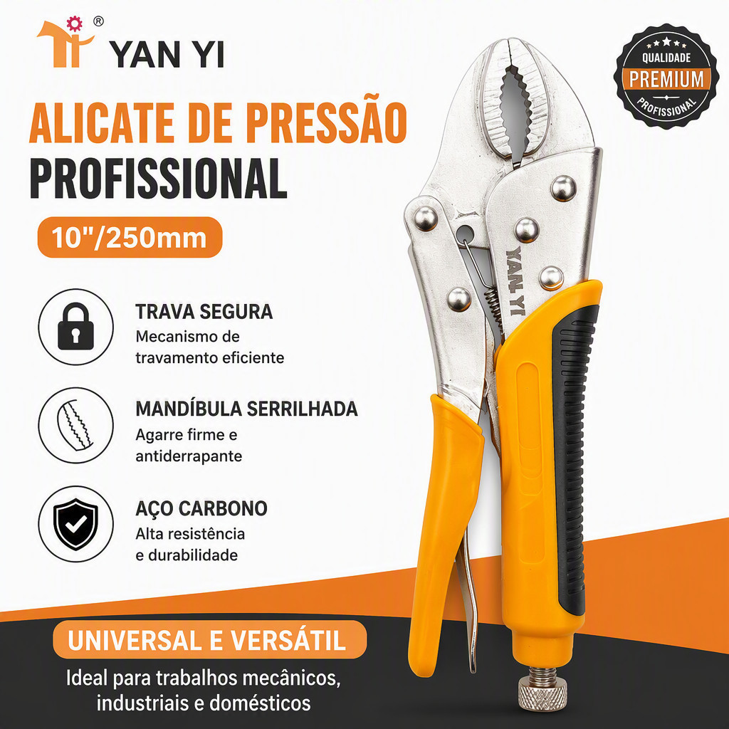 Alicate de Pressão 10'' (250mm) Profissional Alicate Travante Multiuso Reparo Mecânico Mordente Curvo Cabo Emborrachado