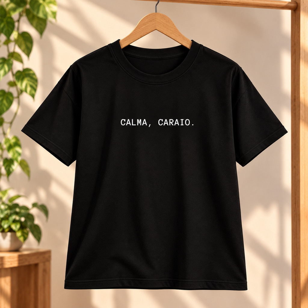 Camiseta Feminina Masculina Unissex Blusa Básica T-Shirt Estampada Frase Calma Caraio Shirt Estampada Engraçada Casual