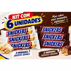 Kit Com 3 Chocolates Snickers Original De 40g e 3 Chocolates Snickers Branco De 40g