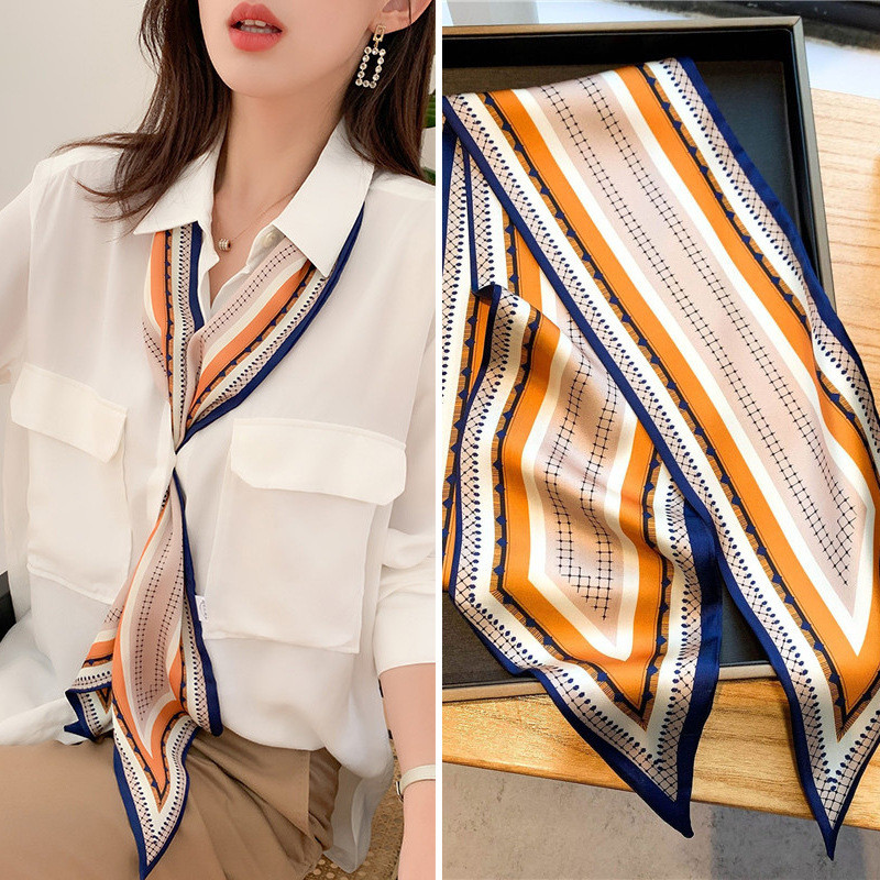✨❤✨ High-End sentido lenço de seda feminino 2026 seda fita longa lenço decorativo combinando camisa cachecol listras All