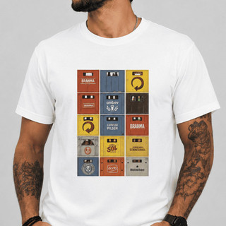 Camiseta CAIXA DE CERVEJA Masculina Estampa Retrô Colorida Casual Unissex Algodão Premium