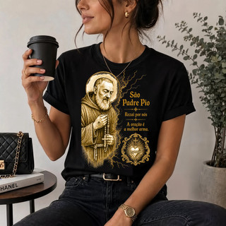 Camiseta Religiosa Católica Padre Pio A Oração É A Melhor Arma