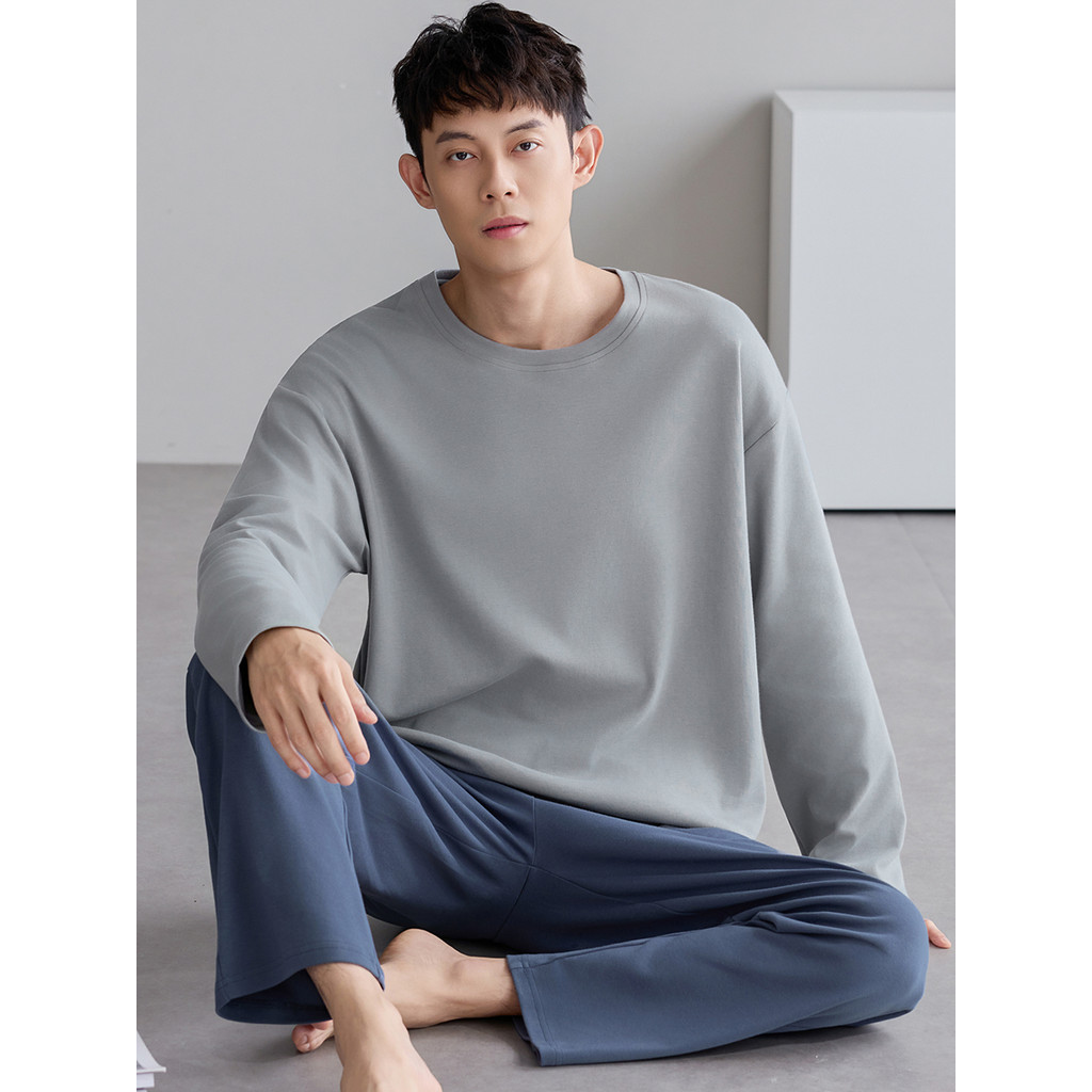 Daphne 100% algodão pijamas masculinos de manga comprida primavera outono 2025 novo estilo simples High-End juventude Ho