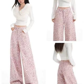 R RM frito rua rosa leopardo impressão macacão feminino Retro street Wear americano High street Jazz dança calças casuai