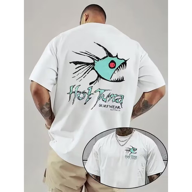 Camiseta Masculina Manga Curta Estampada Peixe Surf Confortável Moderna Estilosa Premium Casual Moda Verão Tendência