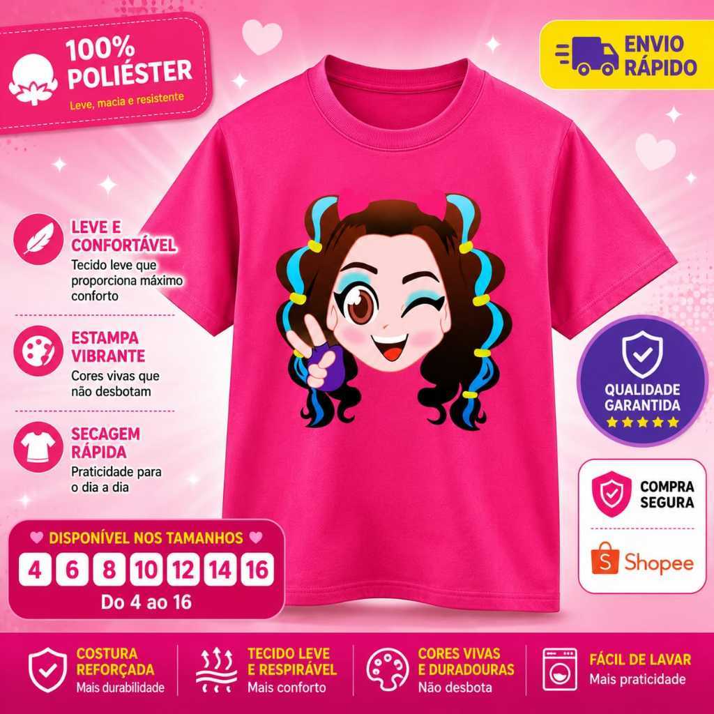 Camiseta Belinha Cantora Infantil Pink Meninas Presentes Juvenil Festas Camisa Youtuber Criança Show Clipes Nova Coleção