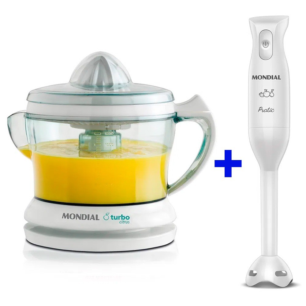 Kit Espremedor de frutas Power Turbo Citrus E-01 + Mixer elétrico M-15-W Mondial