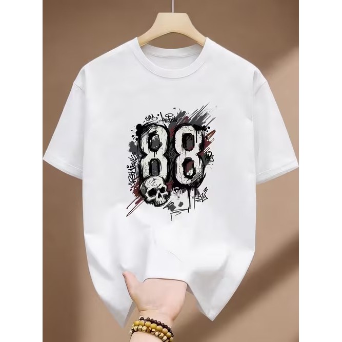 Camiseta Confortável Linda Estilosa Premium Manga Curta Estampada 88 Caveira para Moda Casual Tendência Verão
