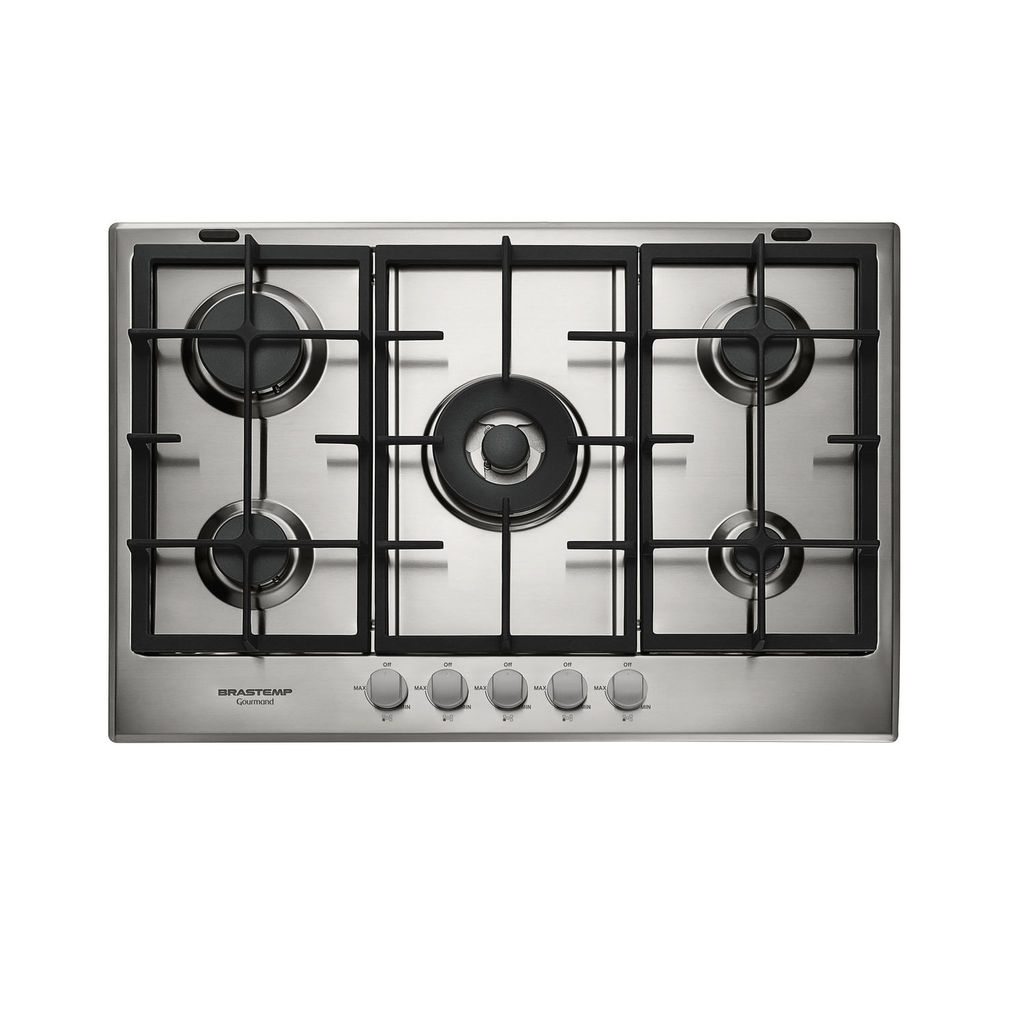 Cooktop 5 Bocas Brastemp Gourmand cor Inox com Duplachama e Trempe com Ferro Fundido - BDK75DR — oferta na Shopee