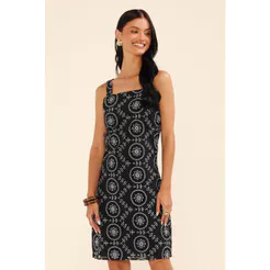 Vestido Feminino Curto Laise Floral Marialícia Preto