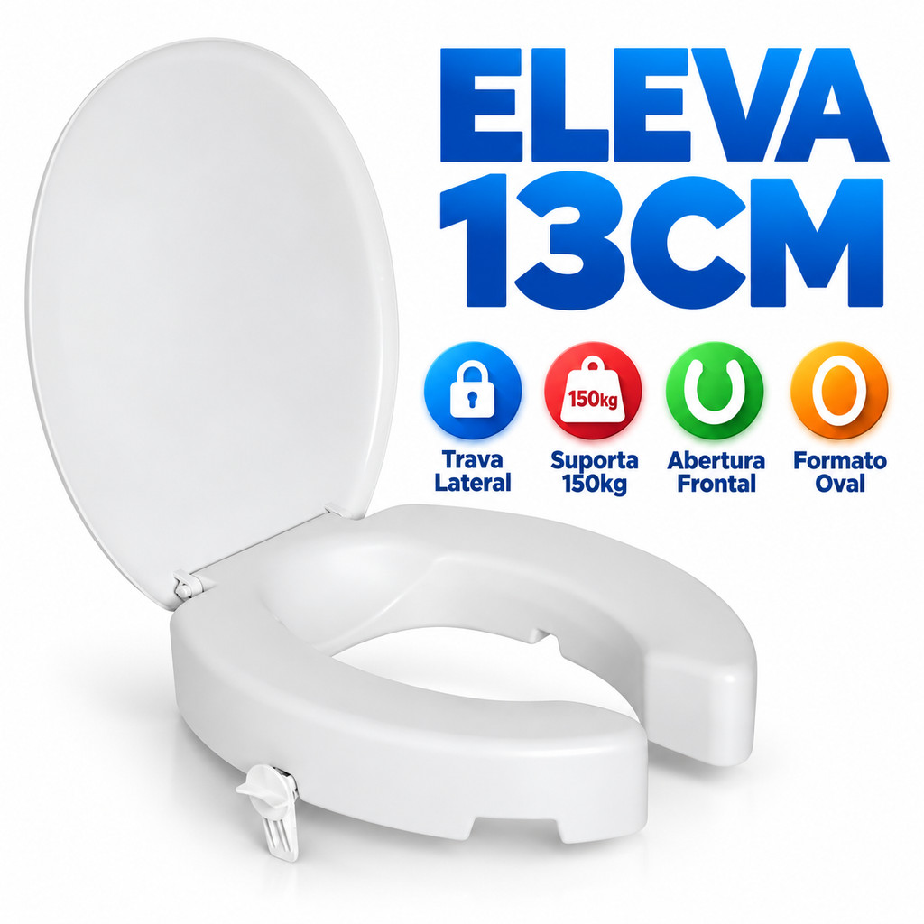 Assento Sanitário Elevado com Trava de Segurança Astra Branco - Assento Alto para Vaso Sanitário Banheiro